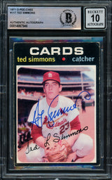 Ted Simmons Autographed 1971 O-Pee-Chee Rookie Card #117 St. Louis Cardinals Auto Grade Gem Mint 10 Beckett BAS #14867946