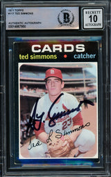 Ted Simmons Autographed 1971 Topps Rookie Card #117 St. Louis Cardinals Auto Grade Gem Mint 10 Beckett BAS #14867950