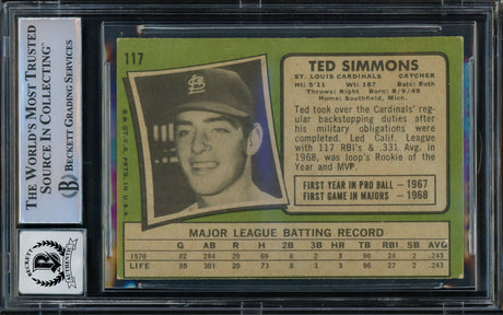Ted Simmons Autographed 1971 Topps Rookie Card #117 St. Louis Cardinals Auto Grade Gem Mint 10 Beckett BAS #14867950