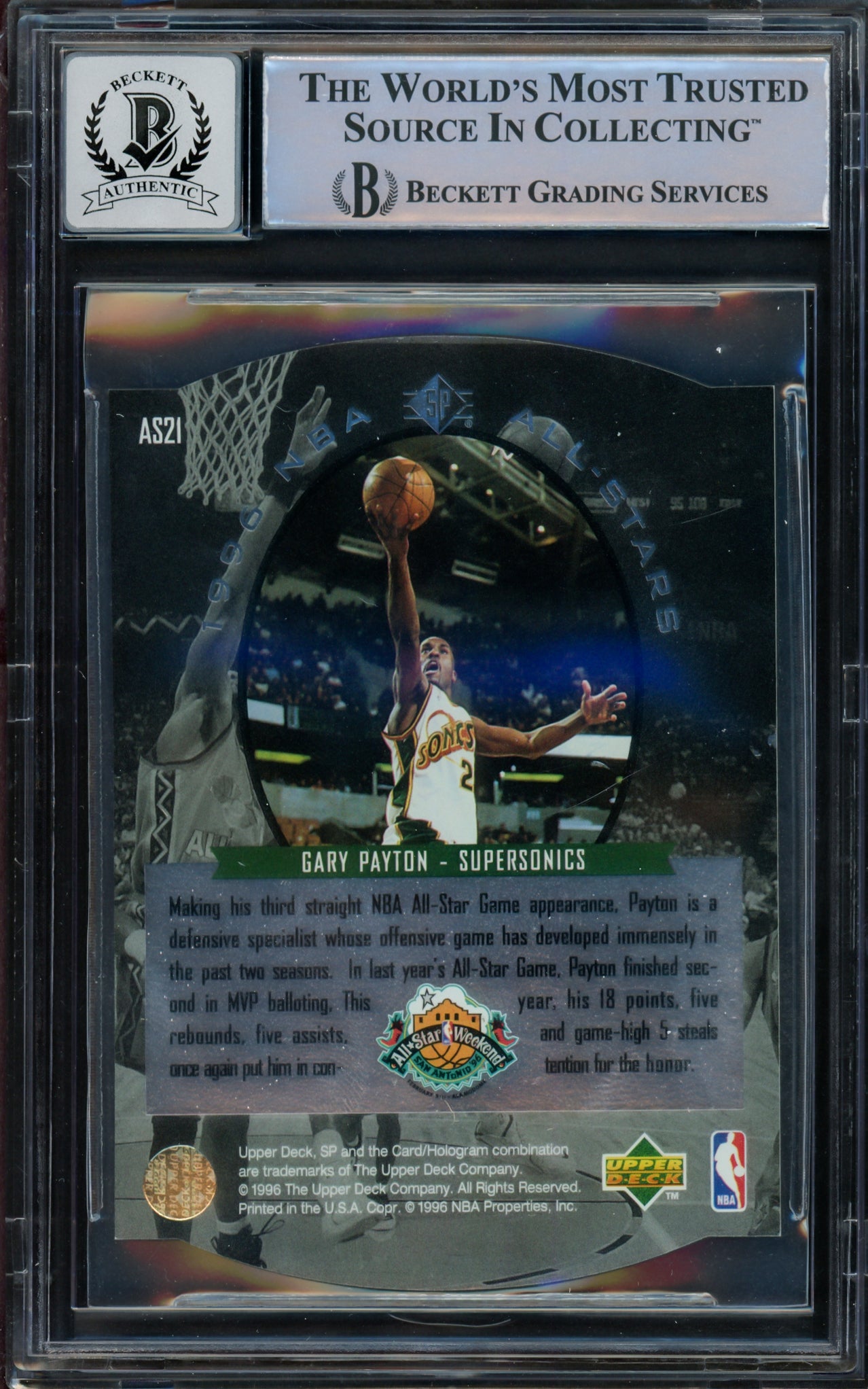 Gary Payton Autographed 1995-96 SP All Stars Card #AS21 Seattle Supersonics Auto Grade Gem Mint 10 Beckett BAS #14868899