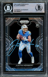 Justin Herbert Autographed 2020 Panini Prizm Black Rookie Card #PB-3 Los Angeles Chargers Beckett BAS #14860671