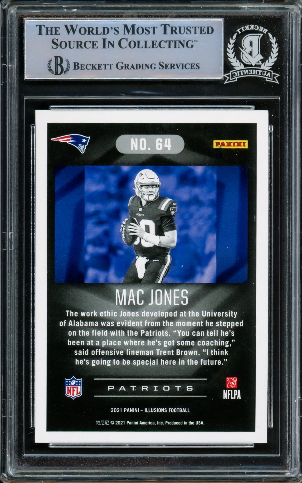 Mac Jones Autographed 2021 Panini Illusions Green Emerald Rookie Card #64 New England Patriots Beckett BAS #14860802