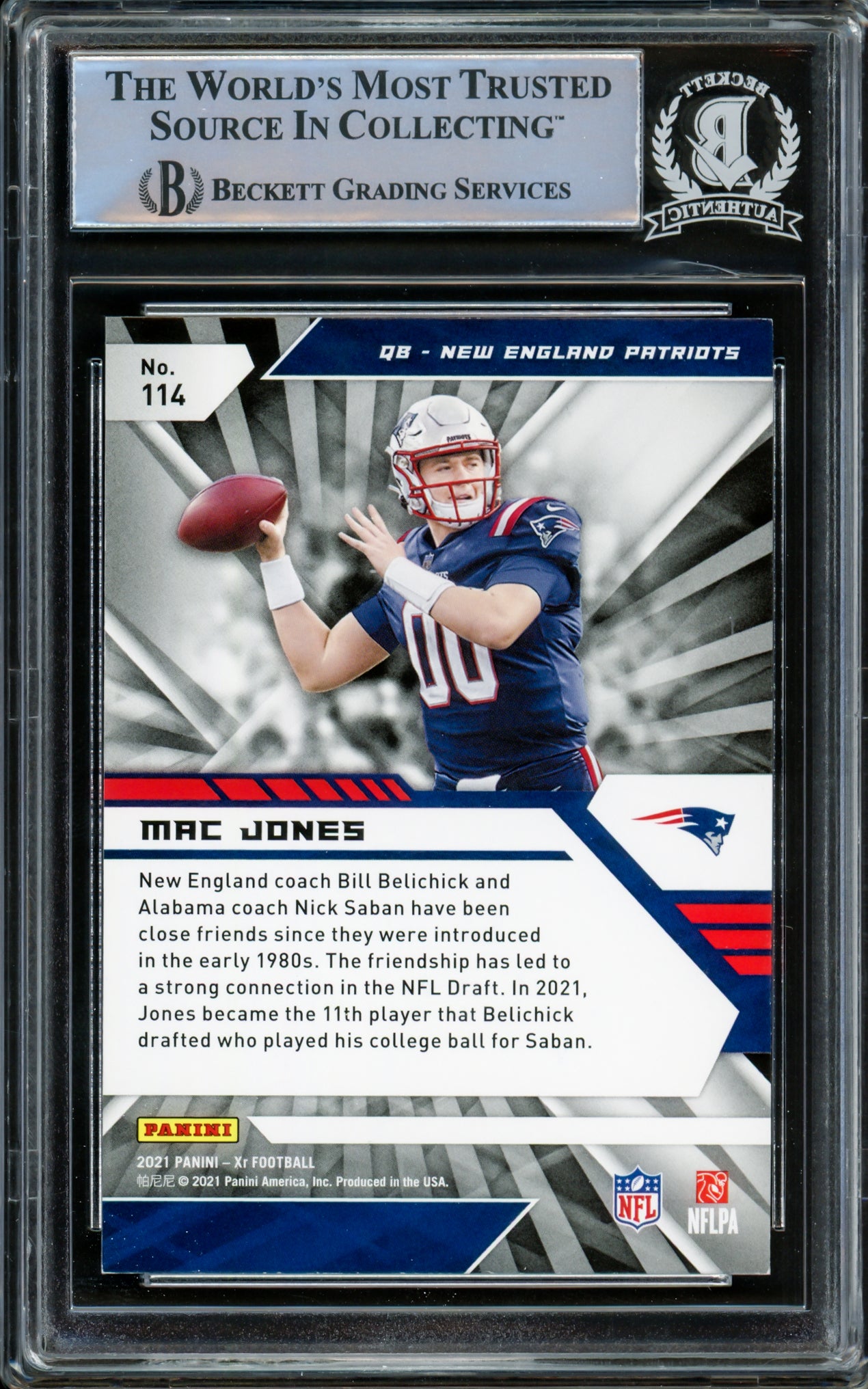 Mac Jones Autographed 2021 Panini XR Rookie Card #114 New England Patriots Beckett BAS #14860814