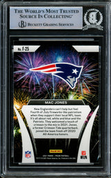Mac Jones Autographed 2021 Panini Prizm Fireworks Rookie Card #F-25 New England Patriots Beckett BAS #14860965