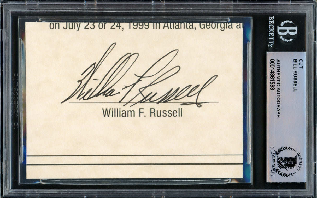 Bill Russell Autographed 2.5x3.5 Cut Signature Boston Celtics Full Name Beckett BAS #14861598