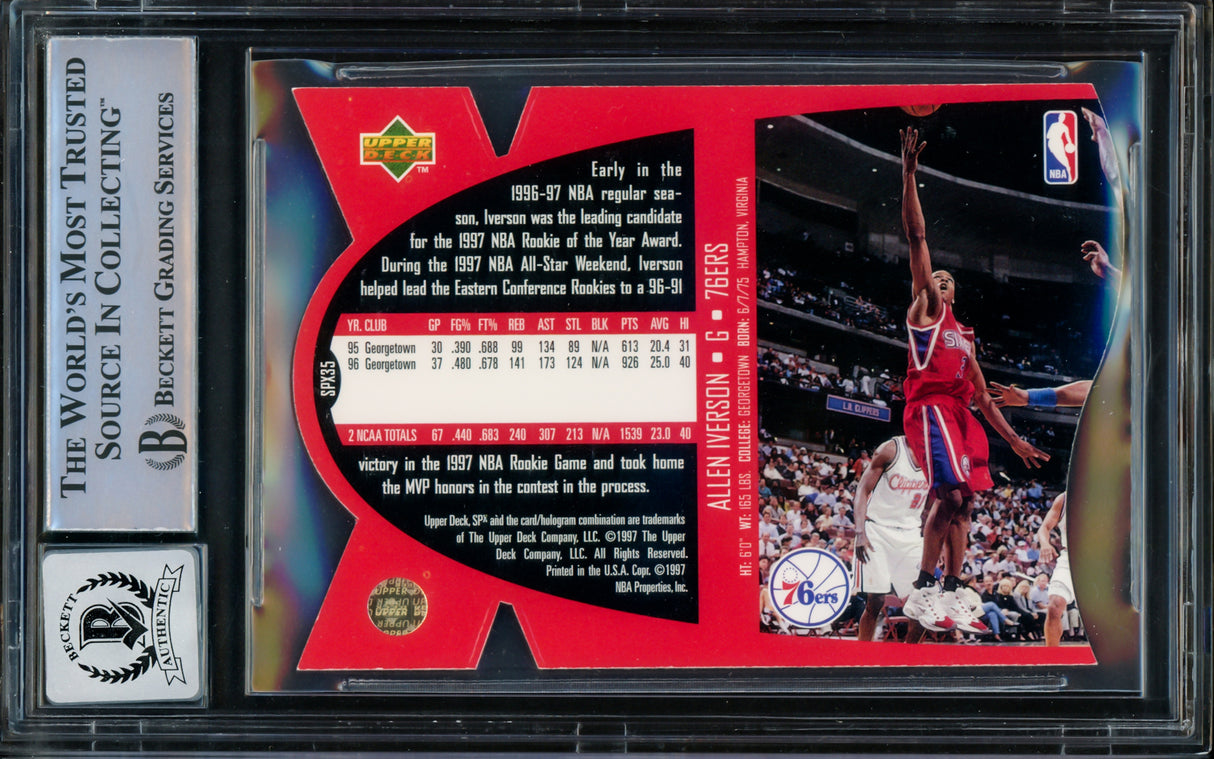 Allen Iverson Autographed 1996-97 Upper Deck SPX Rookie Card #35 Philadelphia 76ers Auto Grade Gem Mint 10 Beckett BAS #14866806