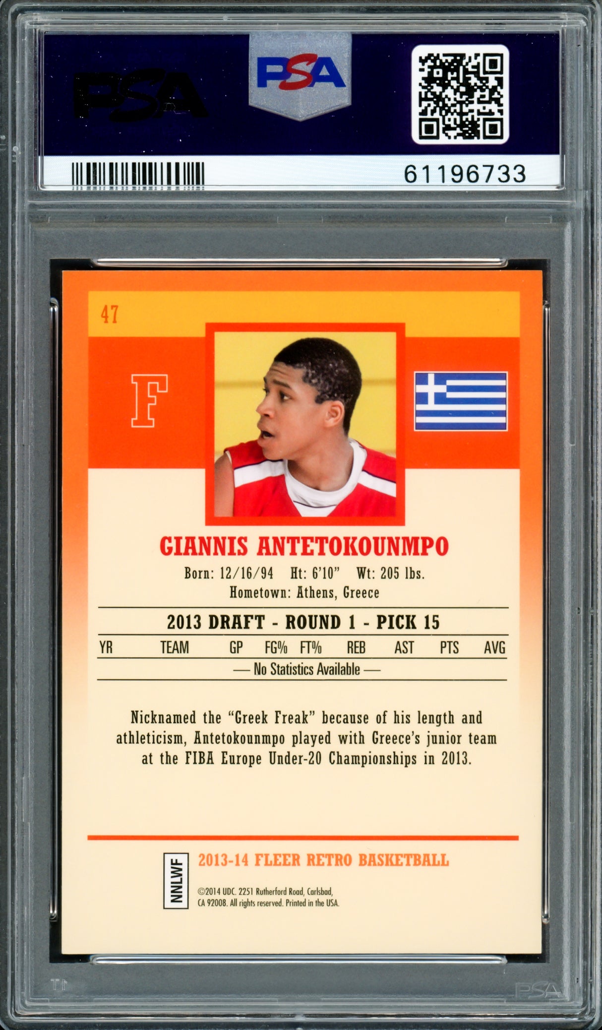 Giannis Antetokounmpo Autographed 2013 Fleer Retro Rookie Card #47 Milwaukee Bucks PSA 9 Auto Grade Mint 9 PSA/DNA #61196733