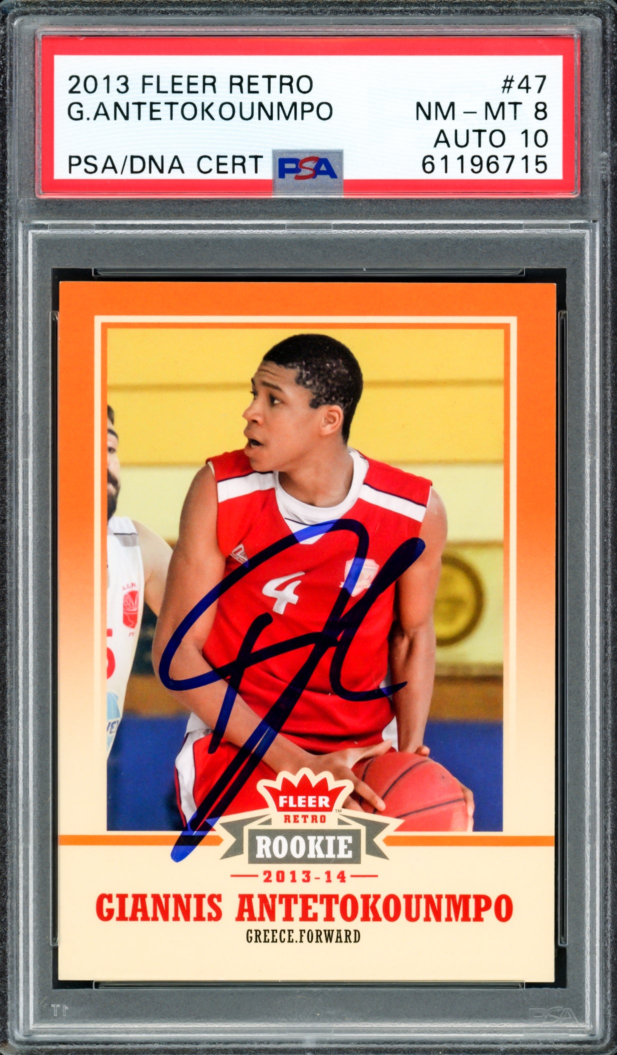 Giannis Antetokounmpo Autographed 2013 Fleer Retro Rookie Card #47 Milwaukee Bucks PSA 8 Auto Grade Gem Mint 10 PSA/DNA #61196715