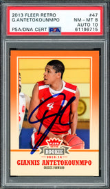 Giannis Antetokounmpo Autographed 2013 Fleer Retro Rookie Card #47 Milwaukee Bucks PSA 8 Auto Grade Gem Mint 10 PSA/DNA #61196715