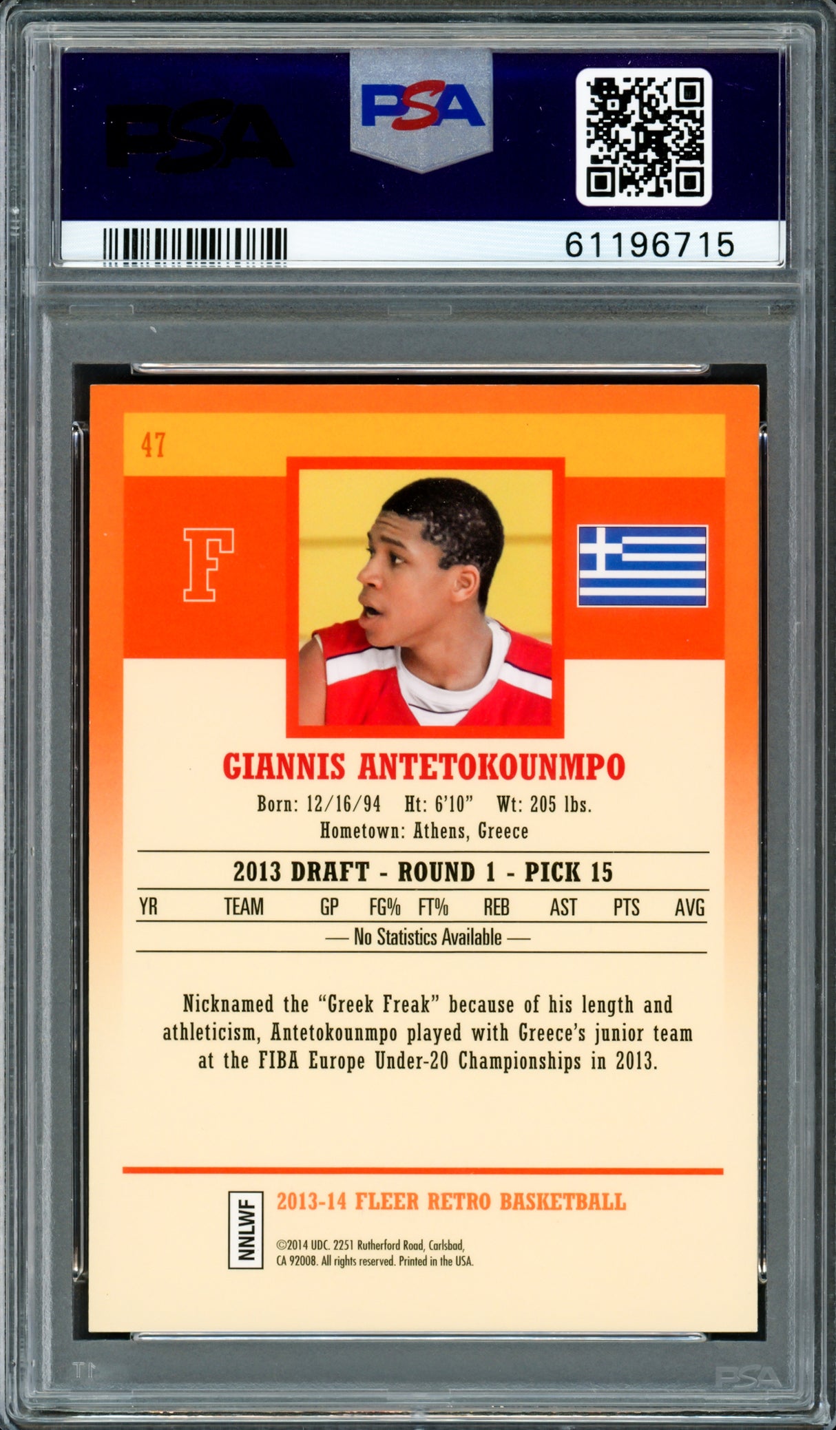Giannis Antetokounmpo Autographed 2013 Fleer Retro Rookie Card #47 Milwaukee Bucks PSA 8 Auto Grade Gem Mint 10 PSA/DNA #61196715