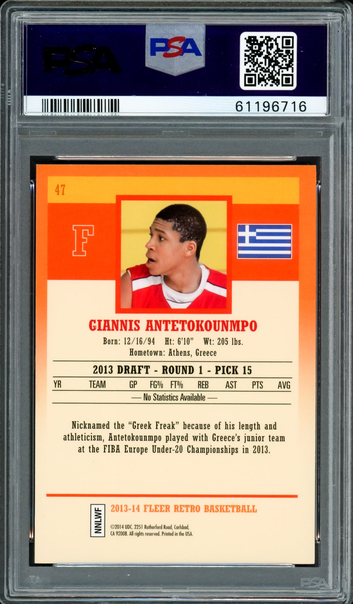 Giannis Antetokounmpo Autographed 2013 Fleer Retro Rookie Card #47 Milwaukee Bucks PSA 8 Auto Grade Gem Mint 10 PSA/DNA #61196716