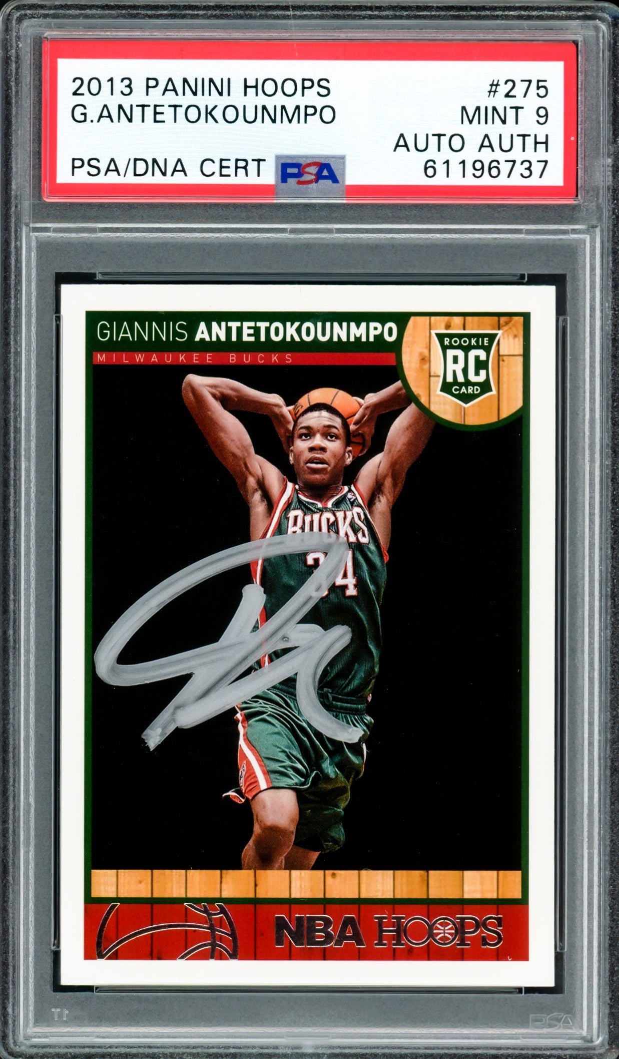 Giannis Antetokounmpo Autographed 2013 Panini Hoops Rookie Card #275 Milwaukee Bucks PSA 9 PSA/DNA #61196737