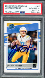 Justin Herbert Autographed 2020 Panini Donruss Rated Rookie Card #303 Los Angeles Chargers PSA 10 Auto Grade Gem Mint 10 PSA/DNA #64992611