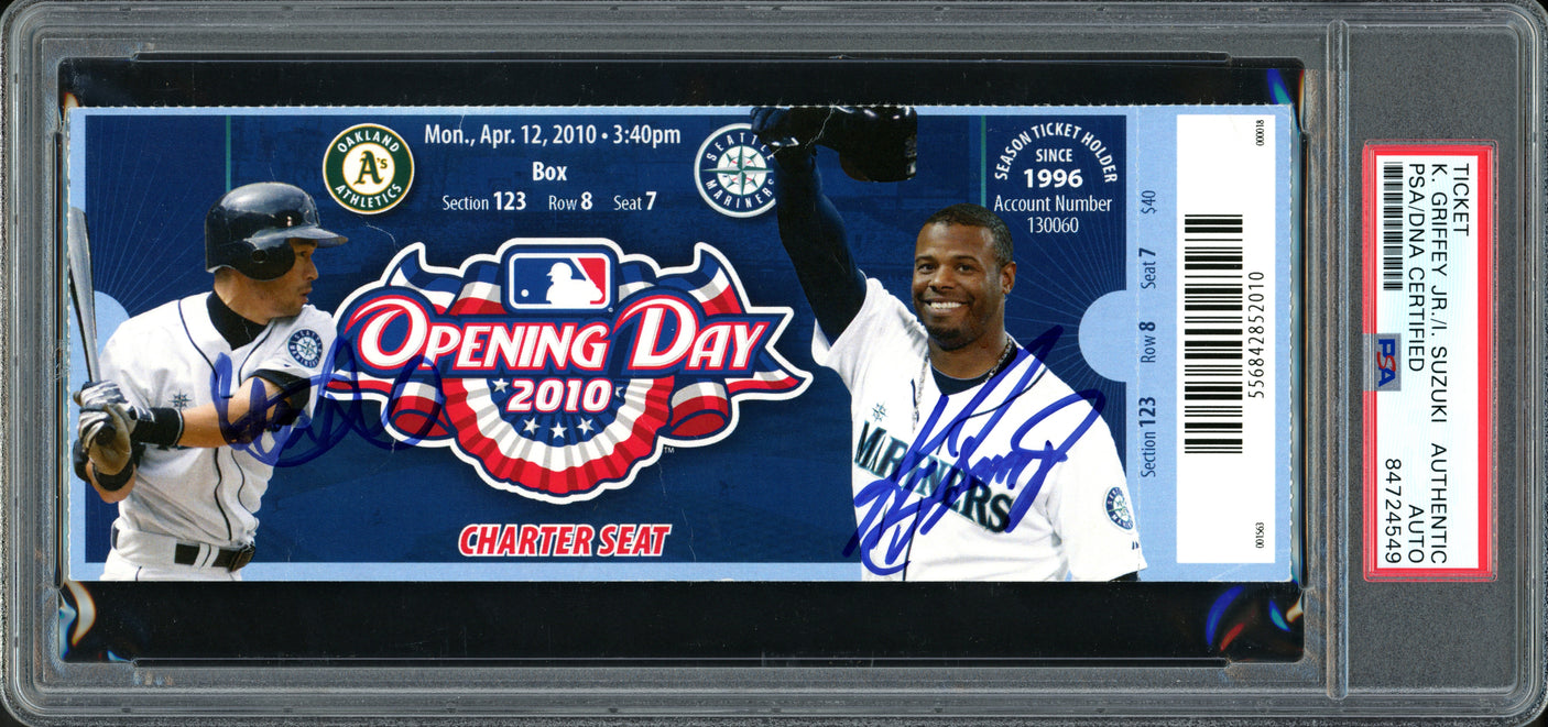 Ken Griffey Jr. & Ichiro Suzuki Autographed April 12, 2010 Opening Day Ticket Seattle Mariners PSA/DNA #84724549