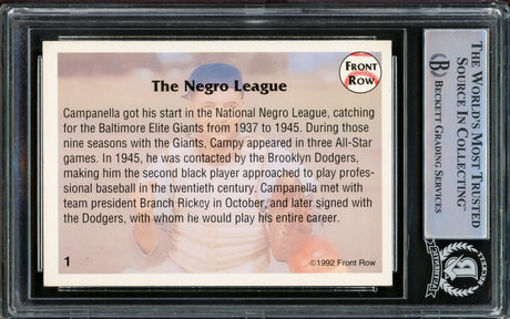 Roy Campanella Autographed 1992 Front Row Card #1 Brooklyn Dodgers Beckett BAS #15091497