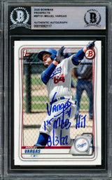 Miguel Vargas Autographed 2020 Bowman Prospects Rookie Card #BP-131 Dodgers, White Sox "1st MLB Hit 8/3/22" Beckett BAS Stock #210842