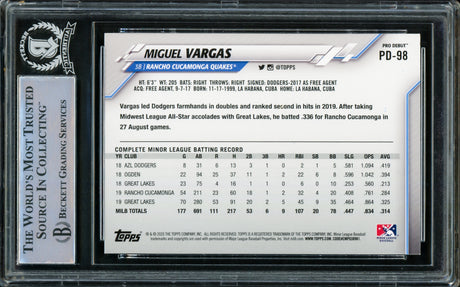 Miguel Vargas Autographed 2020 Topps Pro Debut Rookie Card #PD-98 Los Angeles Dodgers "1st MLB HR 9/24/22" Beckett BAS Stock #210845