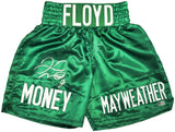 Floyd Mayweather Jr. Autographed Green Boxing Trunks Beckett BAS Witness Stock #221642