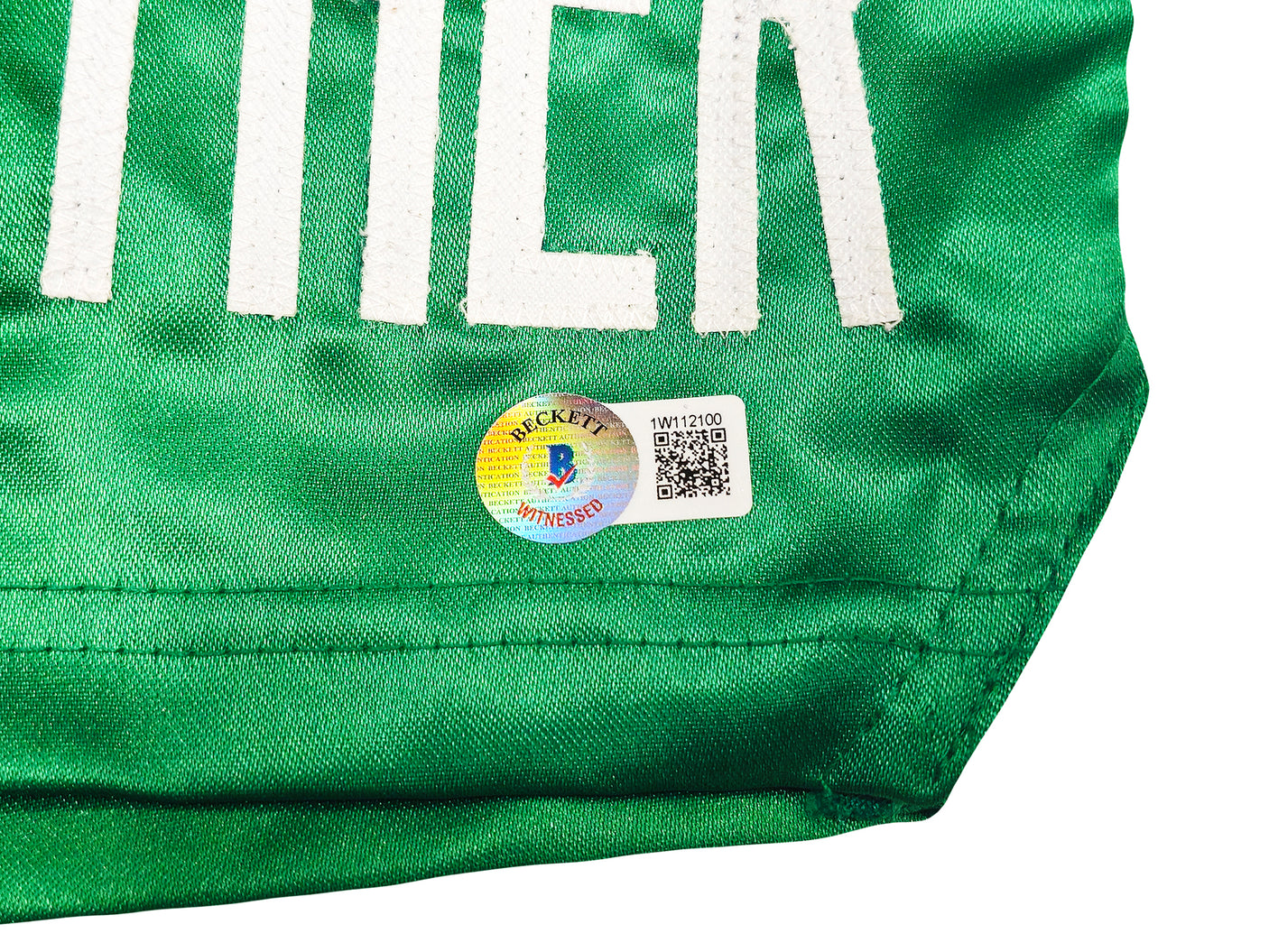 Floyd Mayweather Jr. Autographed Green Boxing Trunks Beckett BAS Witness Stock #221642