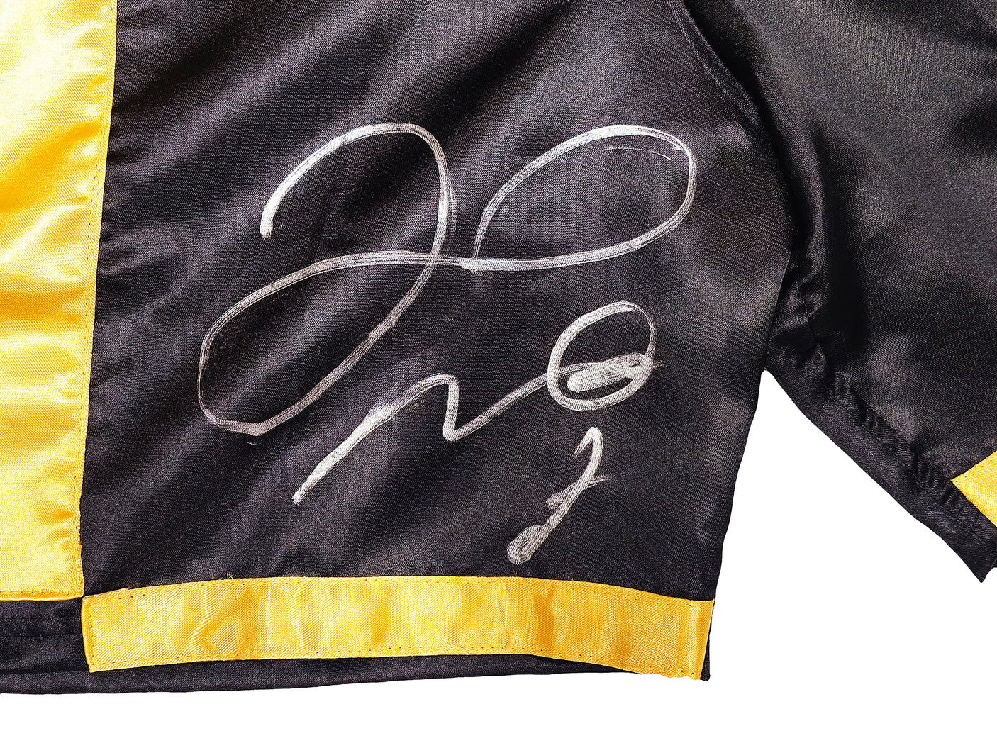 Floyd Mayweather Jr. Autographed Black & Gold Boxing Trunks Beckett BAS Witness Stock #221640