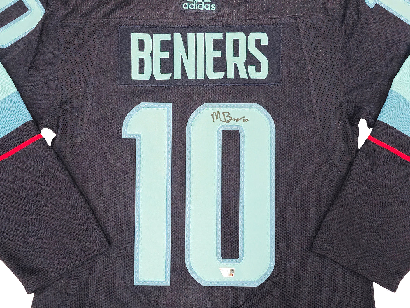 Seattle Kraken Matty Beniers Autographed Blue Adidas Authentic Jersey Size 46 Fanatics Holo Stock #222019