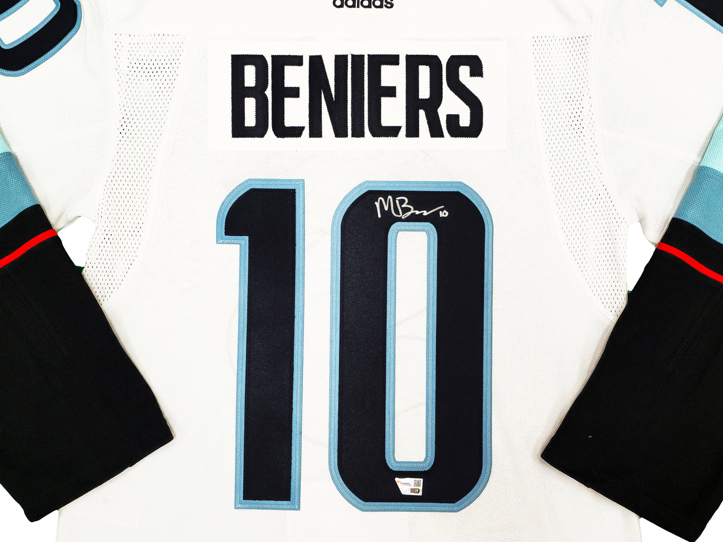 Seattle Kraken Matty Beniers Autographed White Adidas Authentic Jersey Size 44 Fanatics Holo Stock #222020
