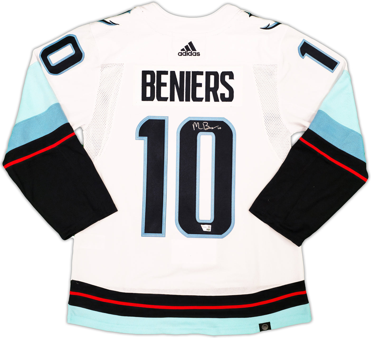 Seattle Kraken Matty Beniers Autographed White Adidas Authentic Jersey Size 46 Fanatics Holo Stock #222021