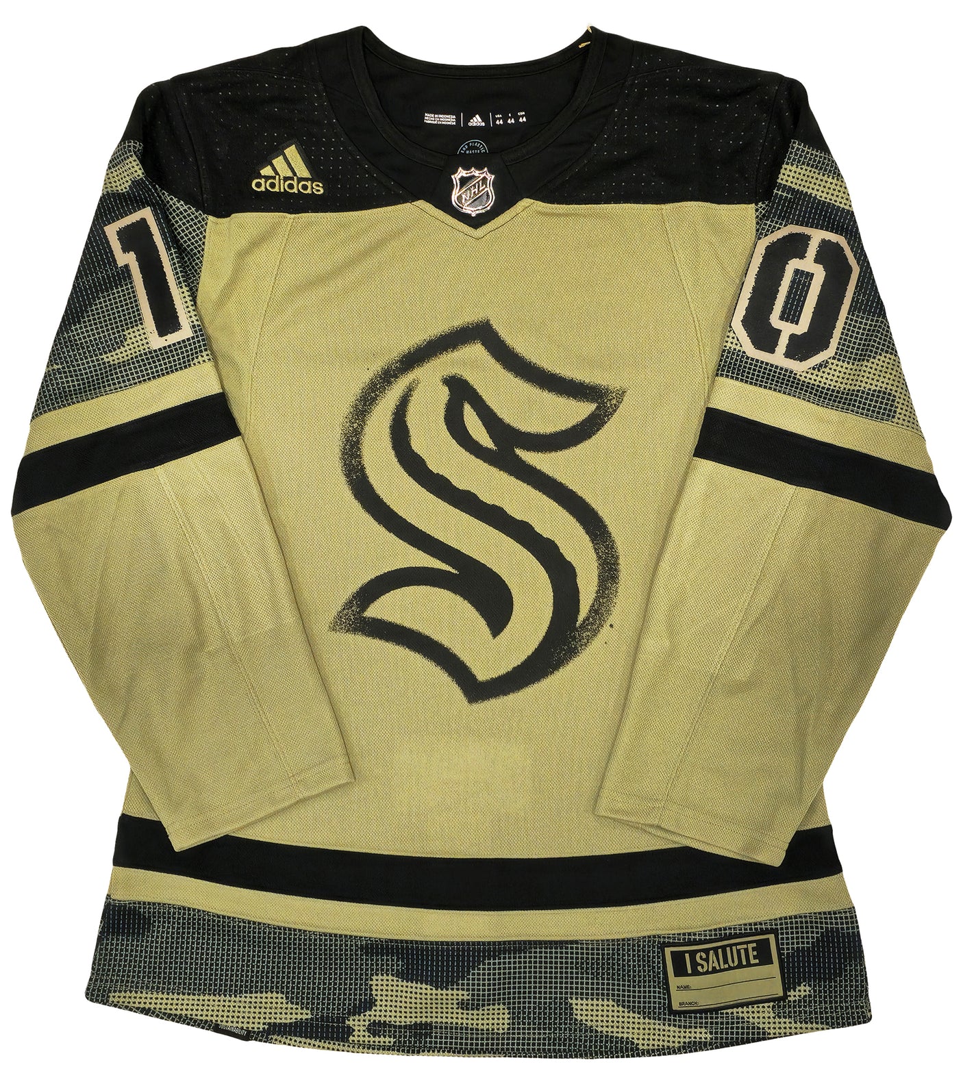 Seattle Kraken Matty Beniers Autographed Camo Salute Adidas Authentic Jersey Size 44 Fanatics Holo Stock #222022