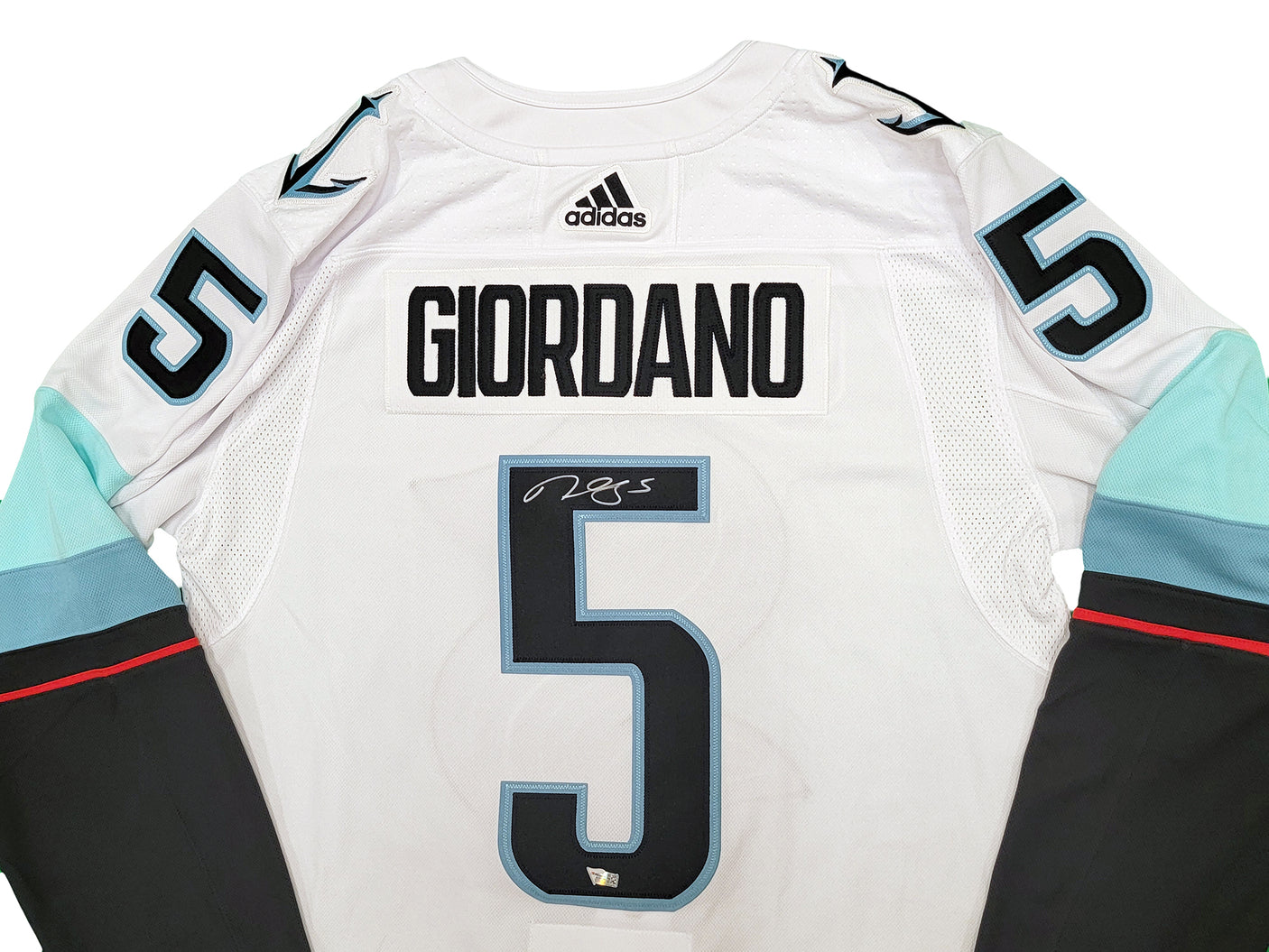 Seattle Kraken Mark Giordano Autographed White Adidas Authentic Jersey Size 54 Captain & Inaugural Season Patch Fanatics Holo Stock #210530