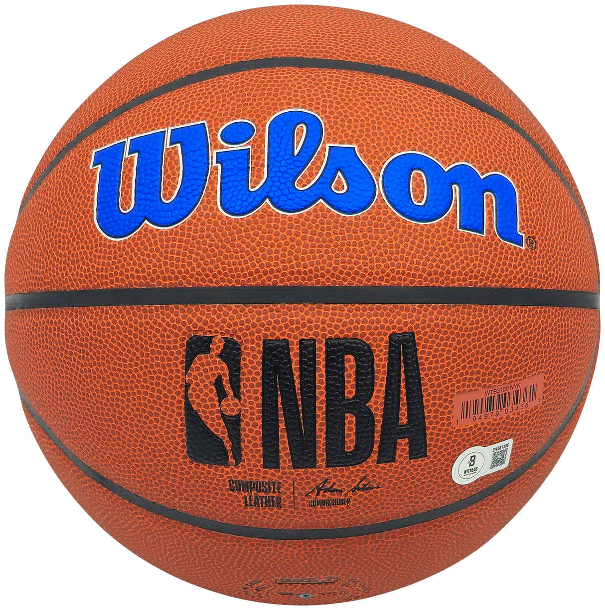 Patrick Ewing Autographed Composite Leather New York Knicks Logo Basketball Beckett BAS Witness Stock #236549