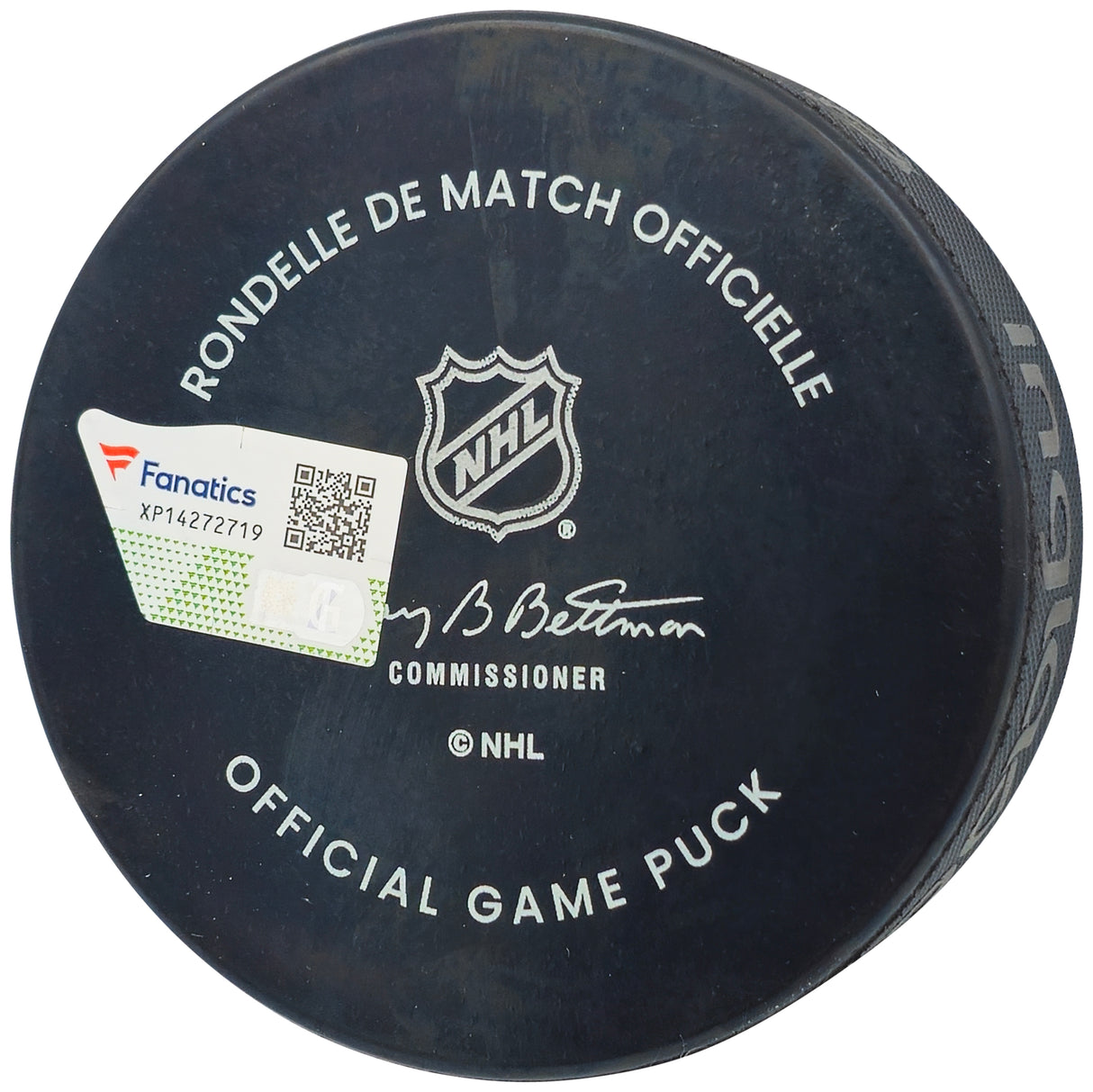 Macklin Celebrini Autographed Official San Jose Sharks Logo Hockey Game Puck "NHL Debut 10-10-24" Fanatics Holo Stock #236537