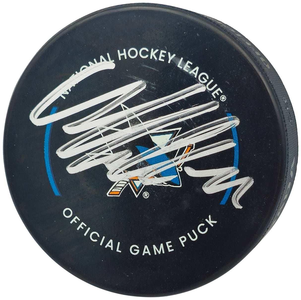 Macklin Celebrini Autographed Official San Jose Sharks Logo Hockey Game Puck Fanatics Holo Stock #236538
