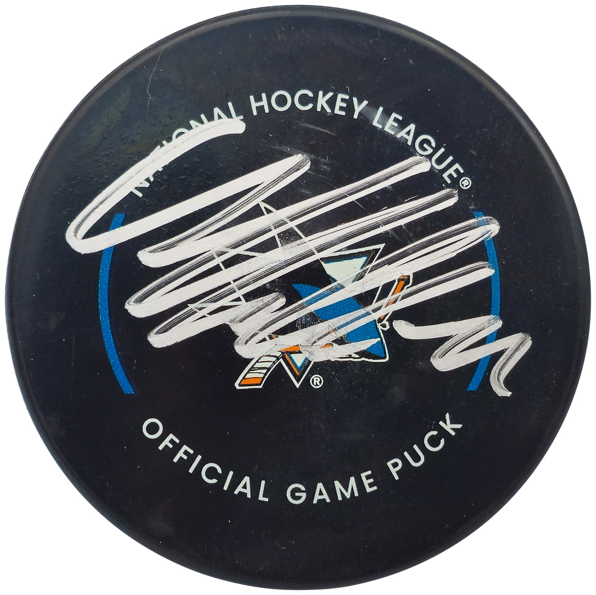 Macklin Celebrini Autographed Official San Jose Sharks Logo Hockey Game Puck Fanatics Holo Stock #236538