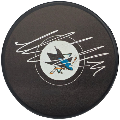Macklin Celebrini Autographed Official San Jose Sharks Logo Hockey Puck Fanatics Holo Stock #236540