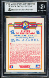 Ted Williams Autographed 1986 Sportflics Decade Greats Card #25 Boston Red Sox Beckett BAS #17060501