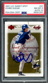 Ichiro Suzuki Autographed 2001 Upper Deck UD Sweet Spot Rookie Card #62 Seattle Mariners PSA 8 Auto Grade Gem Mint 10 #700/1000 PSA/DNA #96091350