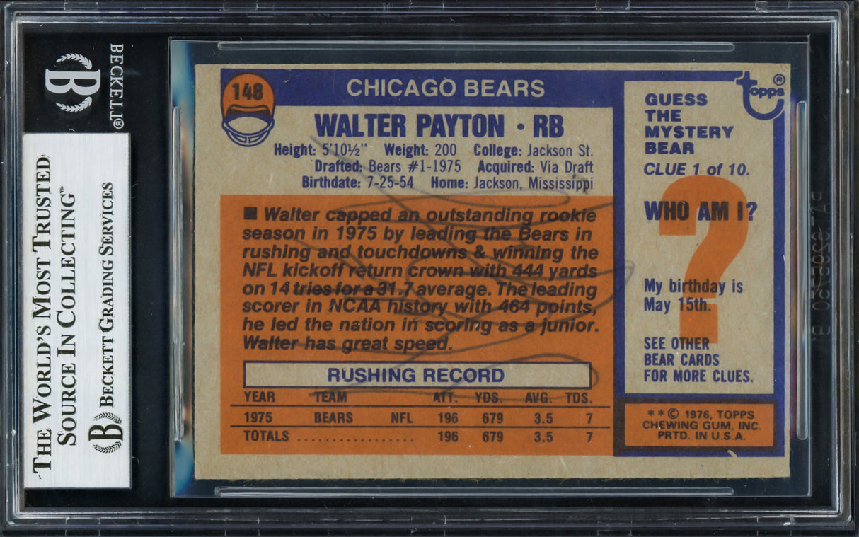 Walter Payton Autographed 1976 Topps Rookie Card #148 Chicago Bears (Signed Twice) Vintage Rookie Era Signature Beckett BAS #17319447