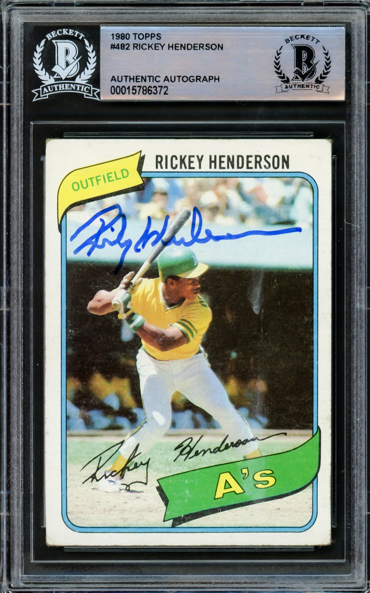 Rickey Henderson Autographed 1980 Topps Rookie Card #482 Oakland A's Beckett BAS #15786372