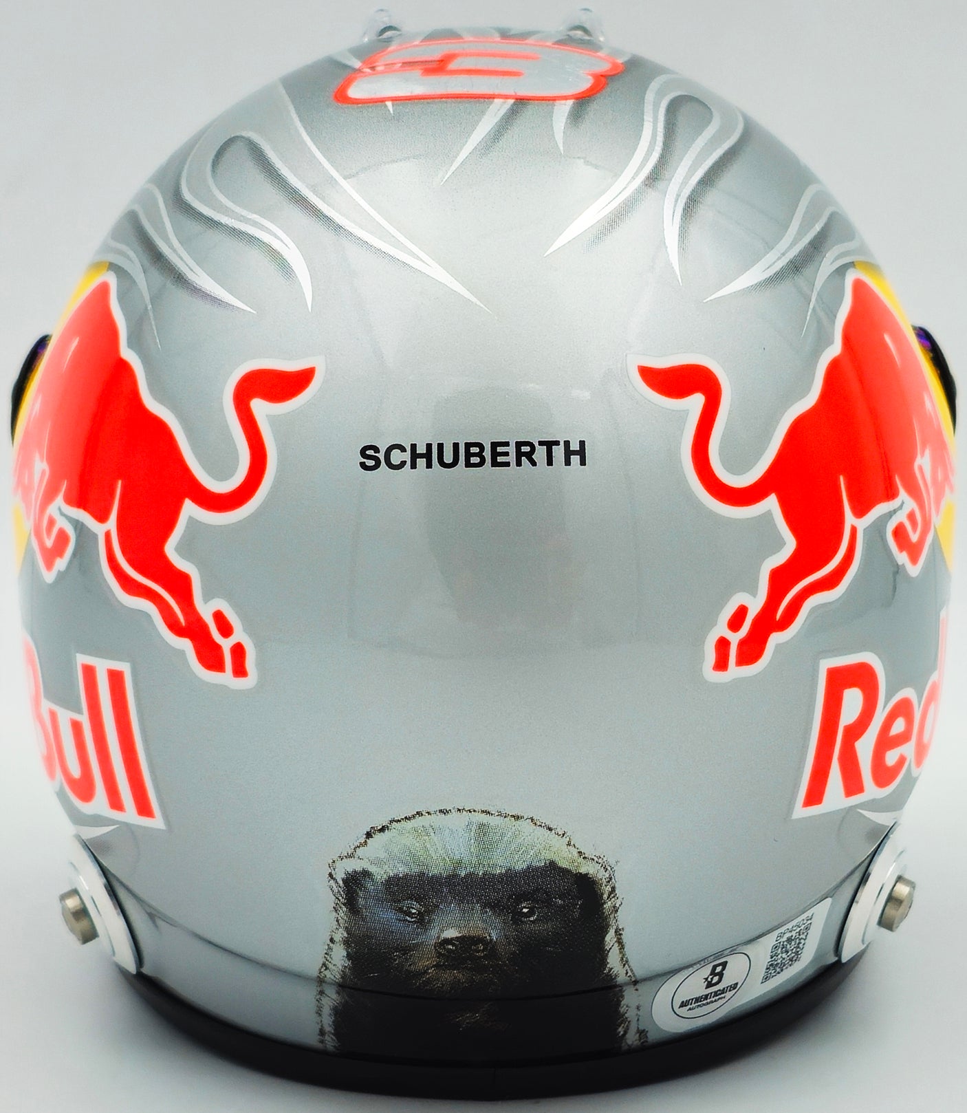 Daniel Ricciardo Autographed Red Bull Racing Silver Authentic Mini Helmet Beckett BAS QR #BR45034