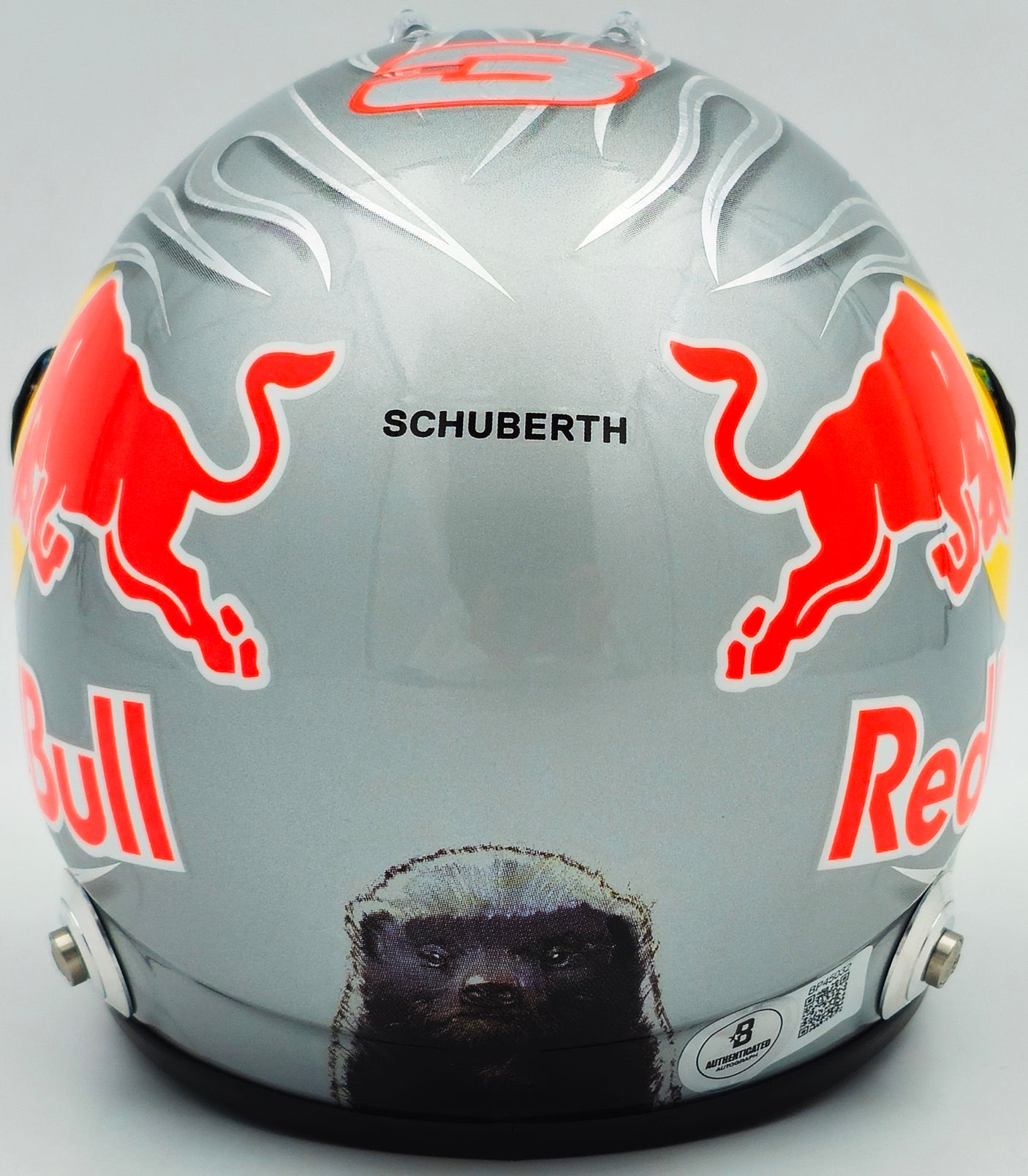 Daniel Ricciardo Autographed Red Bull Racing Silver Authentic Mini Helmet Beckett BAS QR #BR45032
