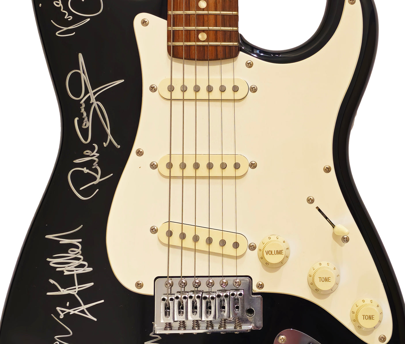 Def Leppard Autographed Fender Guitar With 5 Signatures Including Joe Elliott Beckett BAS #AE08316