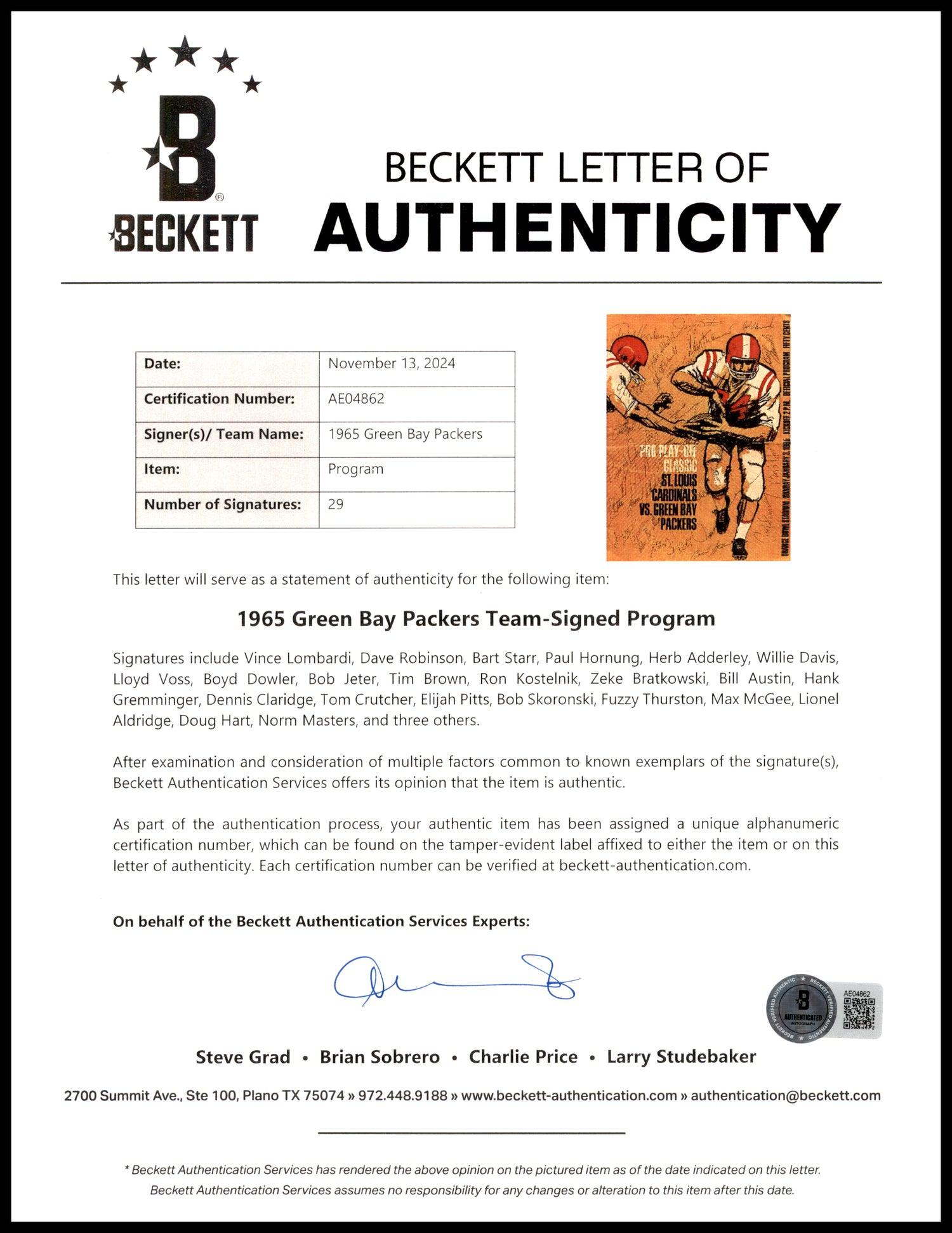 1964-65 Green Bay Packers Team Autographed Official Playoff Program With 26 Signatures Including Vince Lombardi & Bart Starr PSA/DNA & Beckett BAS #AP06274