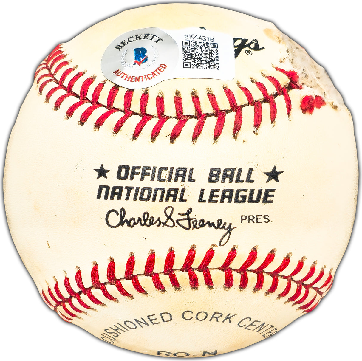 Mike Schmidt Autographed Official Feeney NL Baseball Philadelphia Phillies (Damage) Beckett BAS #BK44316