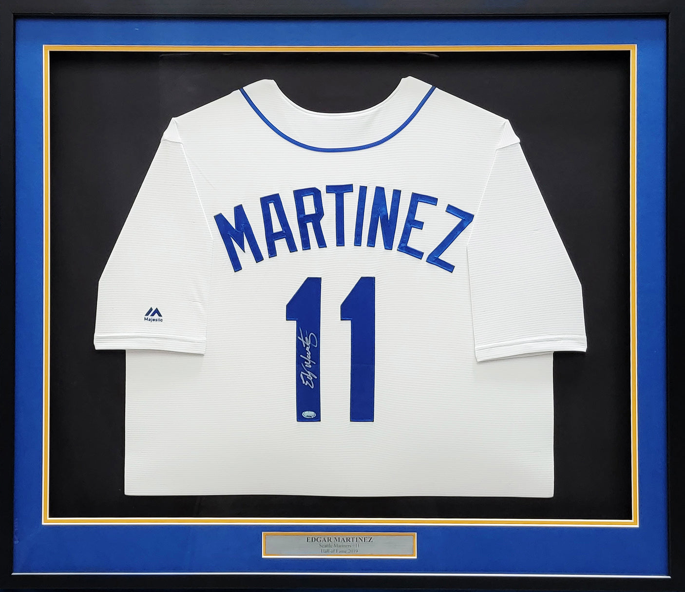 Seattle Mariners Edgar Martinez Autographed Framed White Majestic Jersey MCS Holo Stock #210137