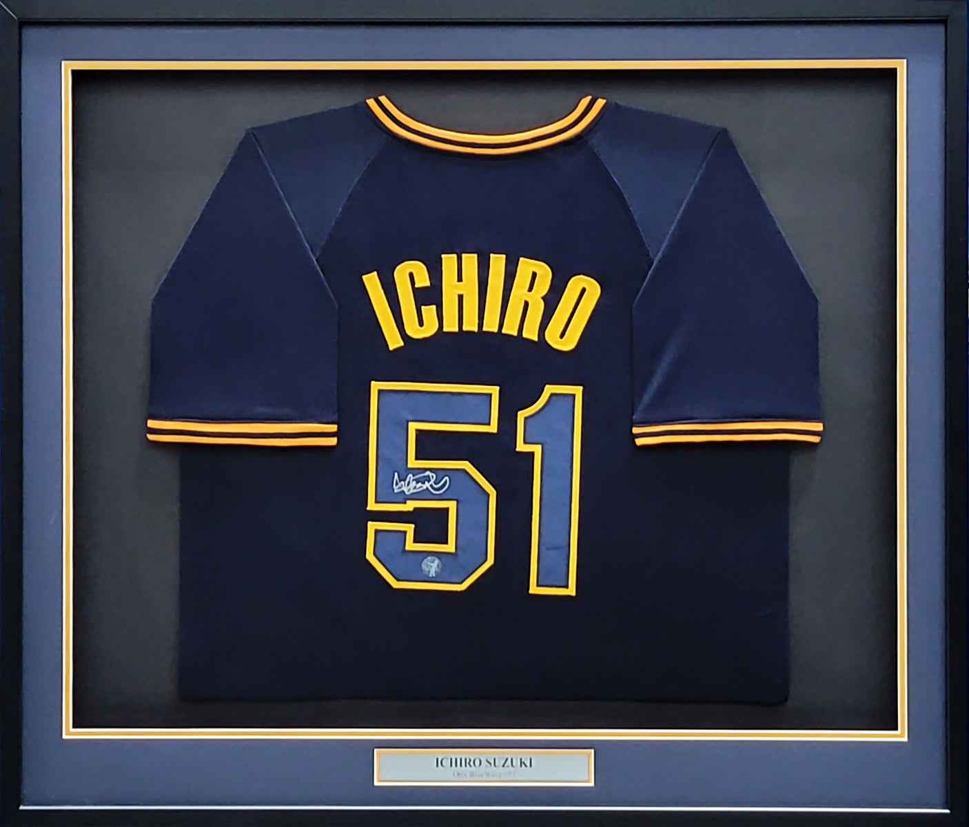 Orix Blue Wave Ichiro Suzuki Autographed Framed Navy Jersey IS Holo Stock #210146
