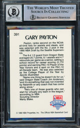 Gary Payton Autographed 1990-91 Hoops Rookie Card #391 Seattle Supersonics Auto 10 Beckett BAS Stock #210482