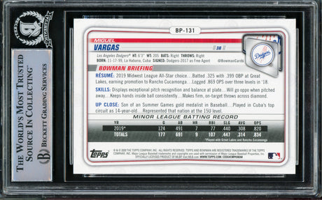 Miguel Vargas Autographed 2020 1st Bowman Rookie Card #BP-131 Los Angeles Dodgers Full Name Beckett BAS Stock #210497