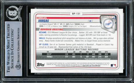 Miguel Vargas Autographed 2020 1st Bowman Rookie Card #BP-131 Los Angeles Dodgers Beckett BAS Stock #210498