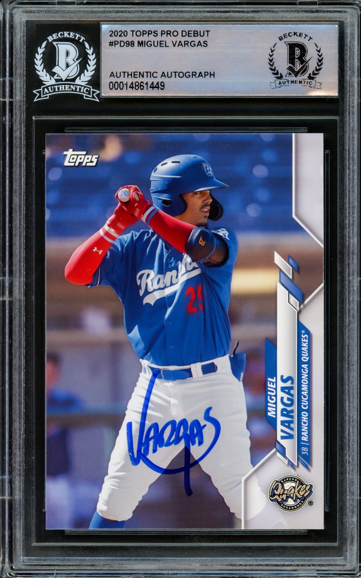 Miguel Vargas Autographed 2020 Topps Pro Debut Rookie Card #PD-98 Los Angeles Dodgers Beckett BAS Stock #210499