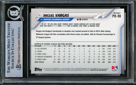 Miguel Vargas Autographed 2020 Topps Pro Debut Rookie Card #PD-98 Los Angeles Dodgers Beckett BAS Stock #210499